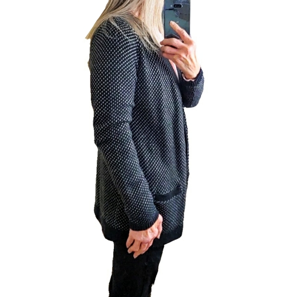 Lands End Wm S Blk & White Polka Dot Open Cardigan - Picture 4 of 7